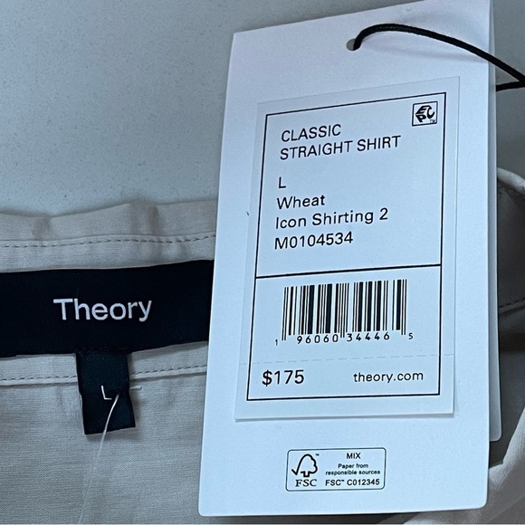 THEORY NWT Straight Cotton Button Shirt Wheat Sz L - Picture 9 of 11